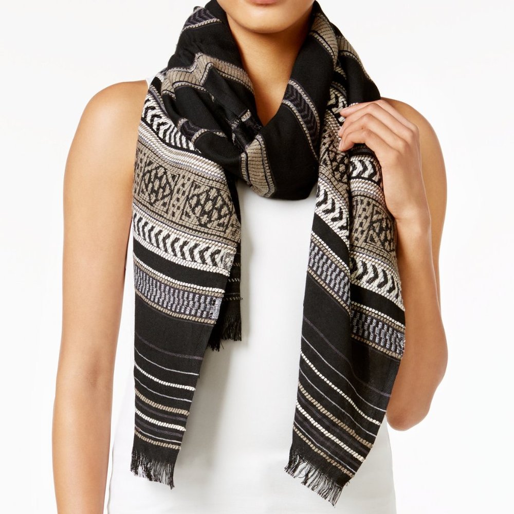 Trendy Woven Wrap Scarf INC International Concepts Black